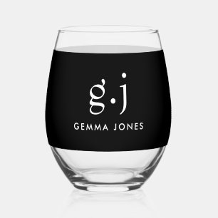 Monogram Modern Minimalistisch White Black Weinglas Ohne Stiel