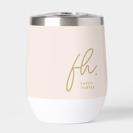 Monogram Modern Minimalistisches Script Blush Pink (Vorderseite)