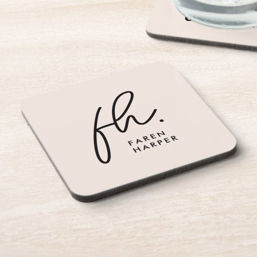 Monogram Modern Minimalistisches Script Blush Pink Getränkeuntersetzer (Linke Seite)