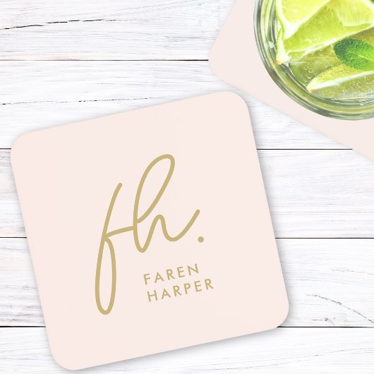 Monogram Modern Minimalistisches Script Blush Pink Getränkeuntersetzer