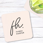 Monogram Modern Minimalistisches Script Blush Pink Getränkeuntersetzer