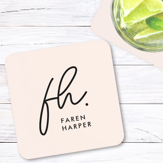 Monogram Modern Minimalistisches Script Blush Pink Getränkeuntersetzer