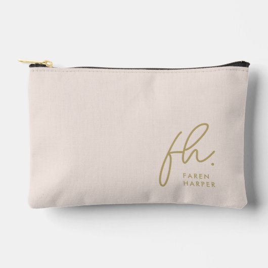 Monogram Modern Minimalistisches Script Blush Pink Zubehörtasche (Vorderseite)