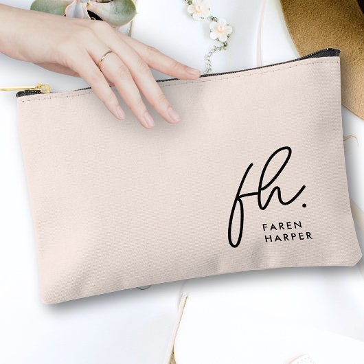 Monogram Modern Minimalistisches Script Blush Pink Zubehörtasche