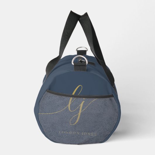 Monogram Modern Navy Blue Gold Elegant Script Duffle Bag (Rechts)