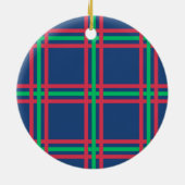 Monogram Modern Navy Blue Green Kariert Holiday Keramik Ornament (Hinten)