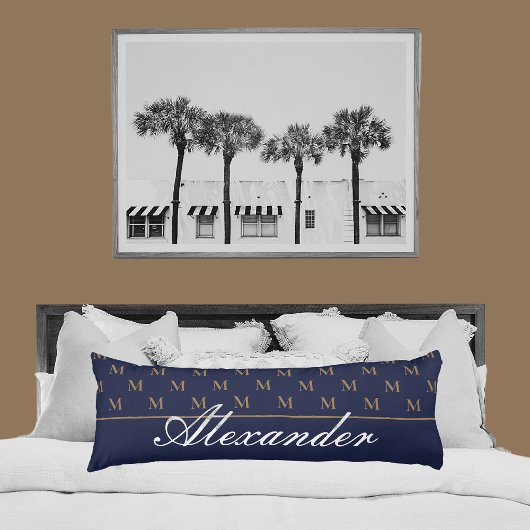 Monogram Modern Navy Blue White Gold Elegant Seitenschläferkissen