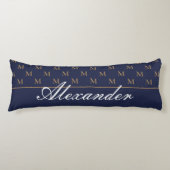Monogram Modern Navy Blue White Gold Elegant Seitenschläferkissen (Vorderseite)