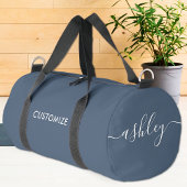 Monogram Modern Navy Blue White Script Calligraphy Duffle Bag
