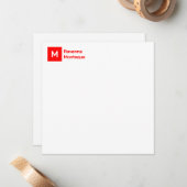 Monogram Modern Neon Red Personalized Script  Mitteilungskarte (Vorderseite/Rückseite Beispiel)