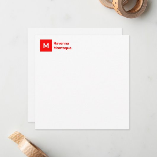 Monogram Modern Neon Red Personalized Script Mitteilungskarte (Vorderseite/Rückseite Beispiel)