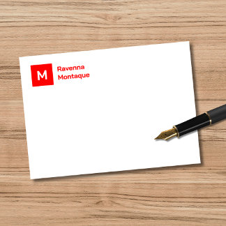 Monogram Modern Neon Red Personalized Script Mitteilungskarte