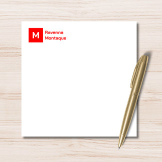 Monogram Modern Neon Red Personalized Script Mitteilungskarte