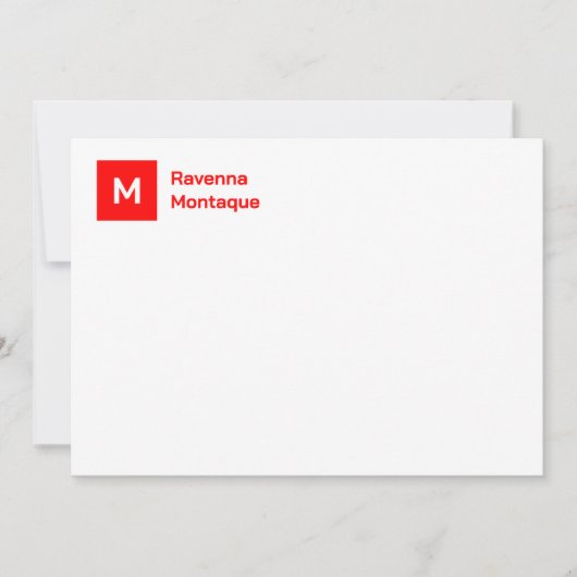 Monogram Modern Neon Red Personalized Script Mitteilungskarte (Vorderseite)
