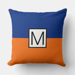 Monogram Modern Orange und Dunkelblau Elegant Kissen