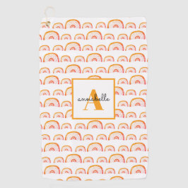 Monogram Modern Orange Watercolor Rainbow Golfhandtuch