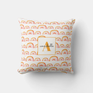 Monogram Modern Orange Watercolor Rainbow Kissen
