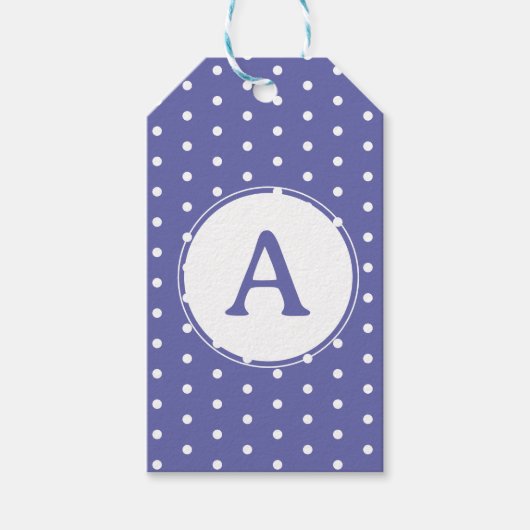 Monogram Modern Periwinkle Polka Dots Geburtstag Geschenkanhänger (Vorderseite)