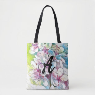 Monogram Modern Pink Cherry Blossom Wasserfarbe Tasche