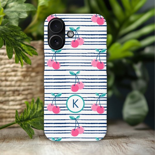 Monogram Modern Pink Cherry Preppy Girl Case-Mate iPhone Hülle