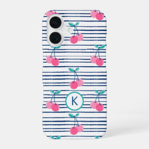 Monogram Modern Pink Cherry Preppy Weiblich iPhone 16 Hülle