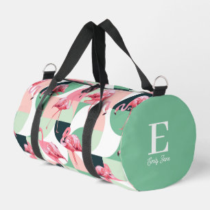 Monogram Modern Pink Flamingo Geometric Girlaname Duffle Bag