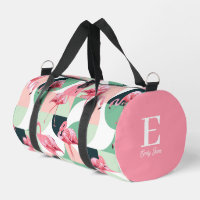 Monogram Modern Pink Flamingo Geometric Girlaname