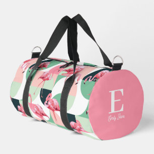 Monogram Modern Pink Flamingo Geometric Girlaname Duffle Bag