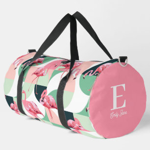 Monogram Modern Pink Flamingo Geometric Girlaname Duffle Bag