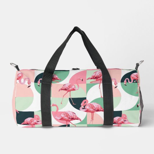 Monogram Modern Pink Flamingo Geometric Girlaname Duffle Bag (Vorderseite)