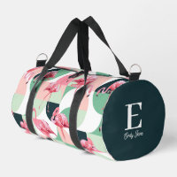 Monogram Modern Pink Flamingo Geometric Girlaname
