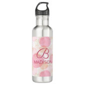 Monogram Modern Pink Girl Glitzer Personalisiert Edelstahlflasche (Vorderseite)