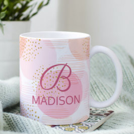 Monogram Modern Pink Girl Glitzer Personalisiert Kaffeetasse