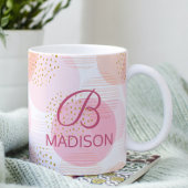 Monogram Modern Pink Girl Glitzer Personalisiert Kaffeetasse