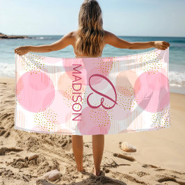 Monogram Modern Pink Girl Glitzer Personalisiert Strandtuch
