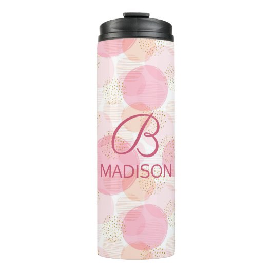 Monogram Modern Pink Girl Glitzer Personalisiert Thermosbecher (Vorderseite)