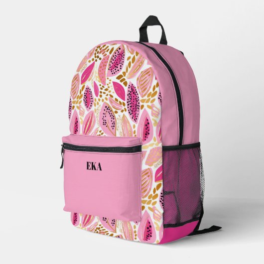 Monogram Modern Pink Gold Niedlich Girls School Bedruckter Rucksack (Rückseitige Ecke Rechts)