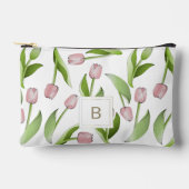 Monogram Modern Pink Tulip Blume Zubehörtasche (Vorderseite)