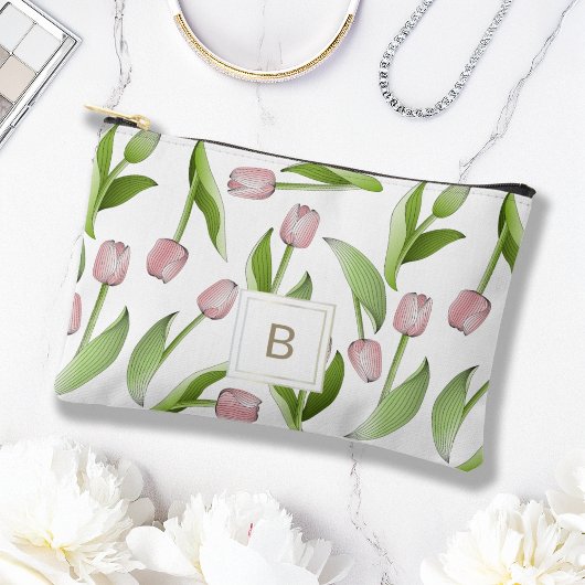 Monogram Modern Pink Tulip Blume Zubehörtasche