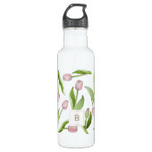 Monogram, Modern Pink Tulip Edelstahlflasche (Vorderseite)