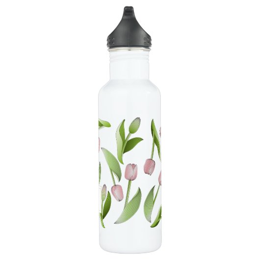 Monogram, Modern Pink Tulip Edelstahlflasche (Rechts)