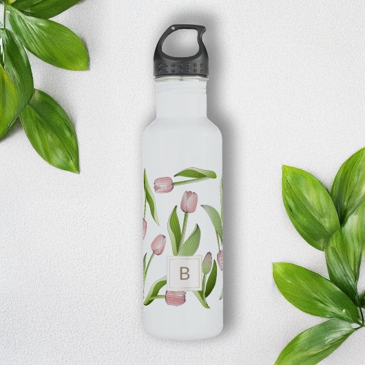 Monogram, Modern Pink Tulip Edelstahlflasche