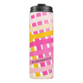 Monogram Modern Pink Yellow Check Plaid Girly Thermosbecher (Vorderseite)