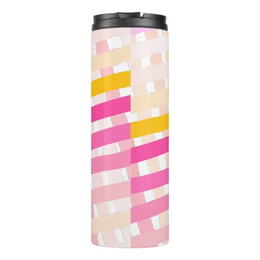 Monogram Modern Pink Yellow Check Plaid Girly  Thermosbecher (Rückseite)