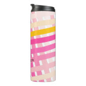 Monogram Modern Pink Yellow Check Plaid Girly Thermosbecher (Nach rechts gedreht)