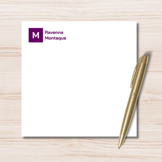 Monogram Modern Plum Purple Personalized Script Mitteilungskarte