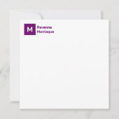 Monogram Modern Plum Purple Personalized Script  Mitteilungskarte (Vorderseite)