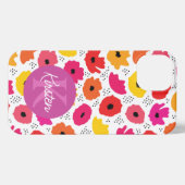 Monogram Modern Poppy Floral Muster Name iPhone Hülle (Rückseite (Horizontal))