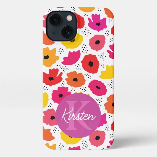 Monogram Modern Poppy Floral Muster Name iPhone Hülle (Rückseite)
