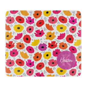 Monogram Modern Poppy Floral Muster Name Schneidebrett